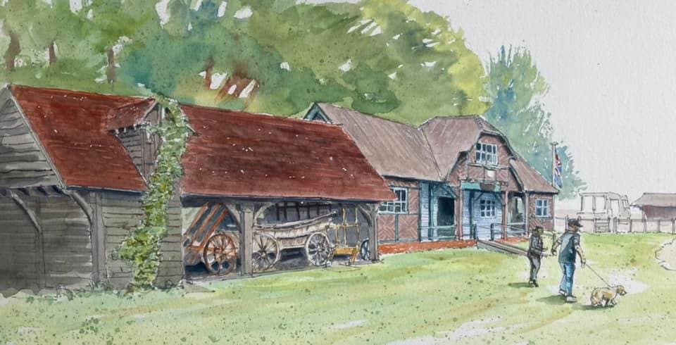 A painting of the stable block at the Rural Life Living Museum. Image by Hugh Walker.